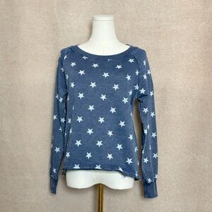 Alternative Apparel Faded Denim With Stars Long Sleeve Lightweight Sweatshirt